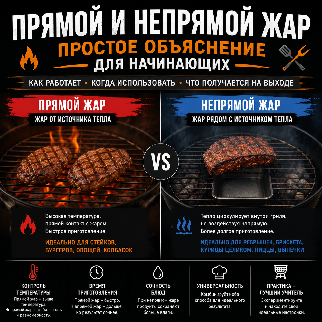Что такое прямой и непрямой жар на гриле: простое объяснение для начинающих