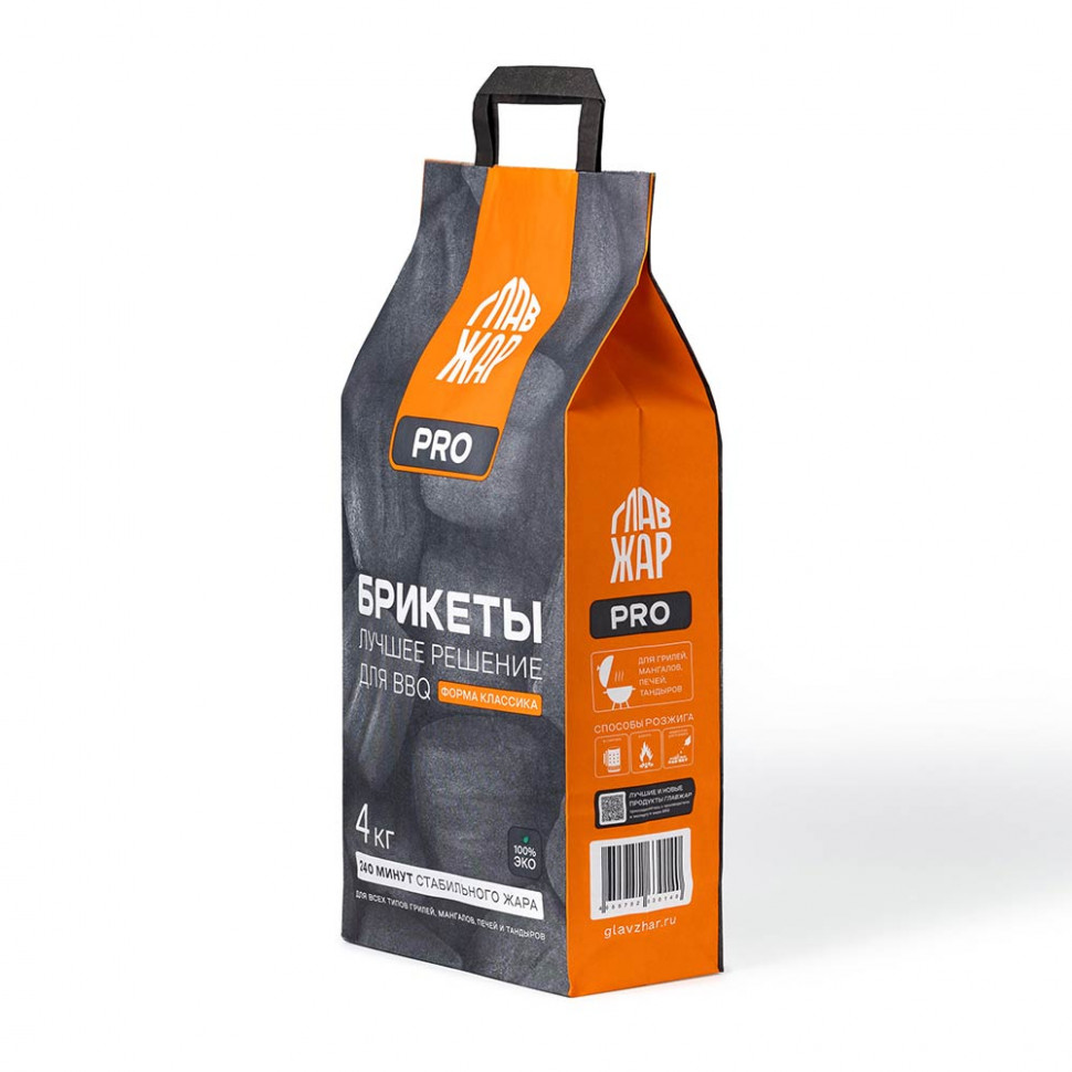 Брикеты "ГлавЖар" древесно-угольны 4кг.