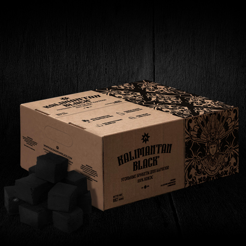 Кокосовые брикеты для барбекю KALIMANTAN BLACK 8кг