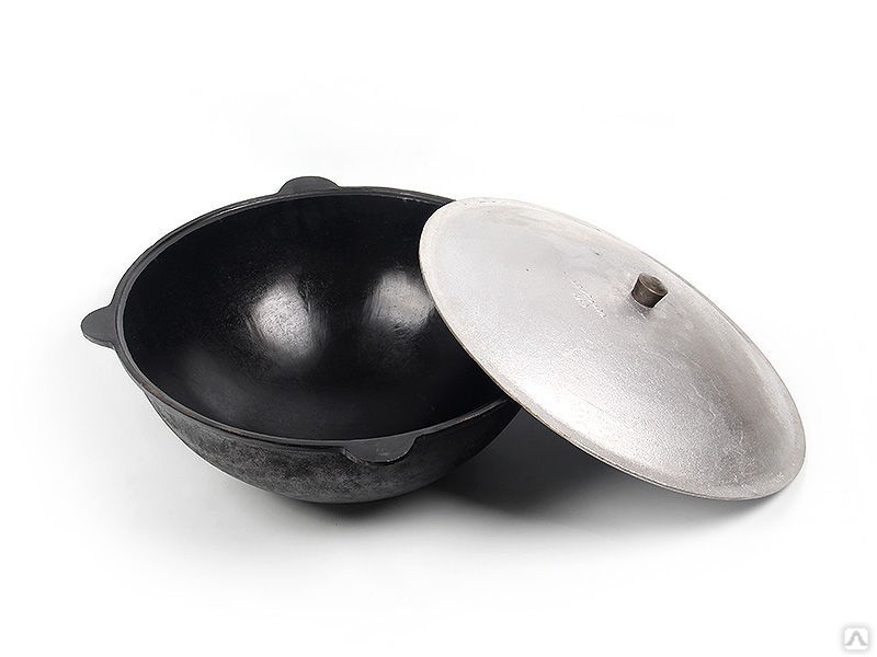 Казан чугунный 8л с крышкой, плоское дно, Узбекистан купить в Новосибирске